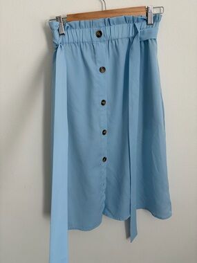 Light Blue Button-Front A-Line Midi Skirt